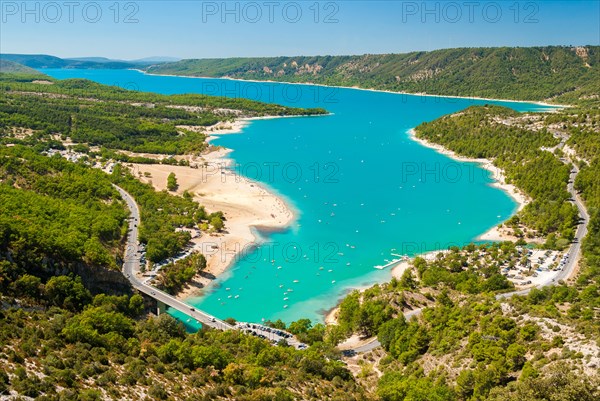 Aerial view of the lake of Sainte Croix in Provence (France)