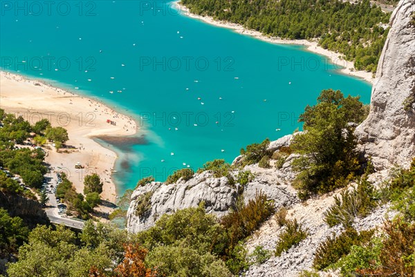 Aerial glimpse of the lake of Sainte Croix in Provence (France)