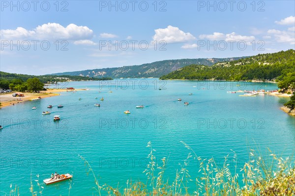 lake of Sainte-Croix, Provence, France, Moustiers-Sainte-Marie, department Alpes-de-Haute-Provence, region Provence-Alpes-Côte d’Azur
