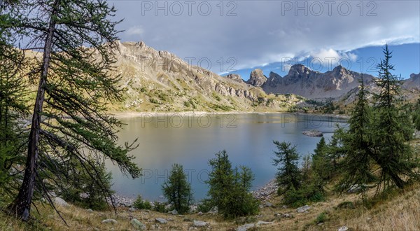 evening view of Allos lake in french alps