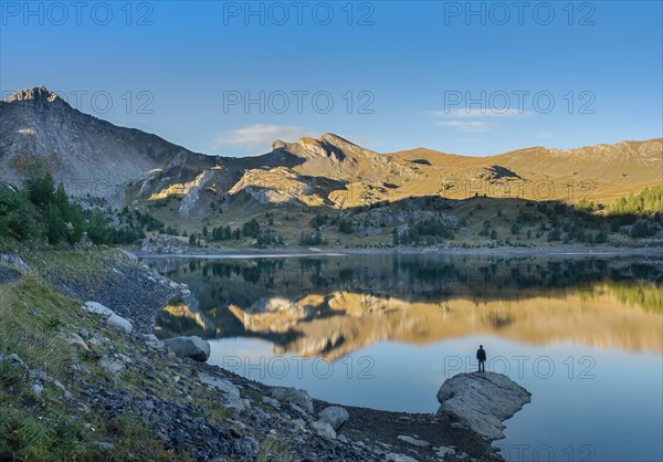 morning view of Allos lake in french alps