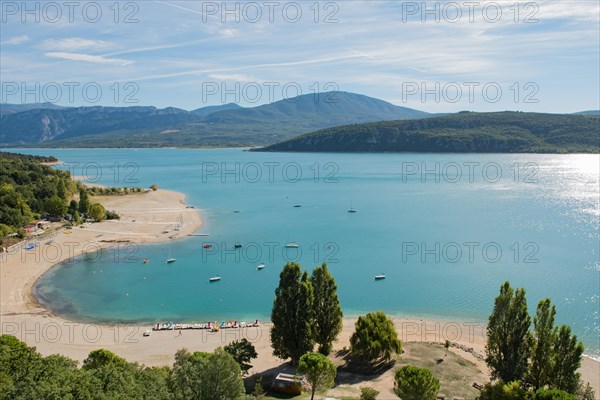 Beach of the Sainte Croix of Verdon lake, provence, France. Taken from de village of Sainte Croix du Verdon