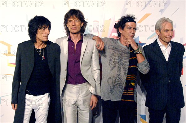 Milan Italy 10/07/2006 The Rolling Stones during the press conference before the concert : Mick Jagger, Ronnie Wood, Charlie Watts, Keith Richards