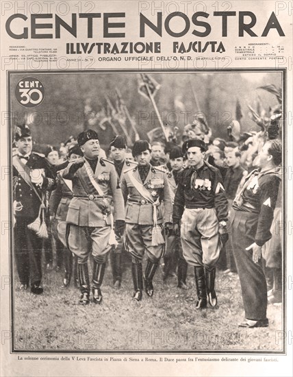 Benito Mussolini, illustration from Italian Fascist newspaper Gente Nostra, Illustrazione fascista, Italy, 1931