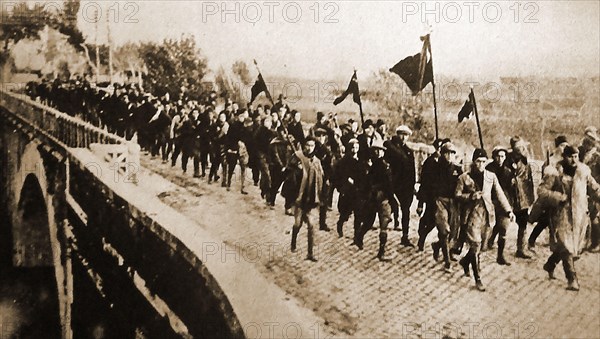 1922 Mussolini's Black Shirt fascists marching into Rome. Benito Amilcare Andrea Mussolini ( 1883 –  1945) was an Italian journalist & politician  who founded and led the National Fascist Party and    Prime Minister of Italy from the fascist coup d'état in 1922 to his deposition in 1943.