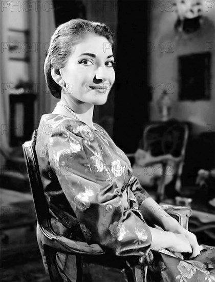 Maria Callas. Portrait of the American born Greek opera singer, Maria Callas (1923-1977), publicity shot from the television talk show "Small World", 1958