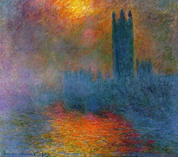 Monet, Londres, le Parlement. Trouée de soleil dans le brouillard