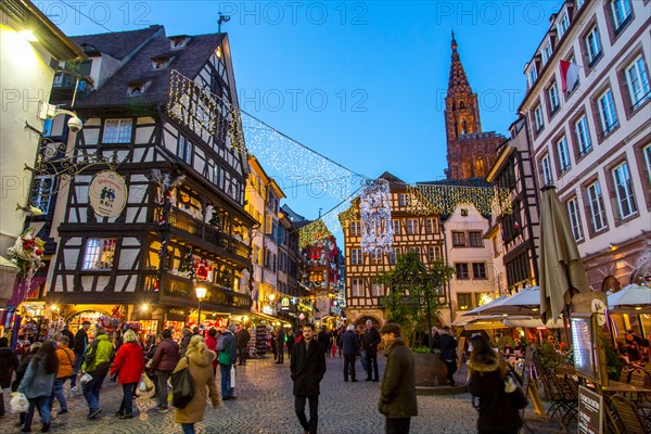 Christmas time in Strasbourg, Alsace, France, Xmas illumination, Christmas market in the old town,