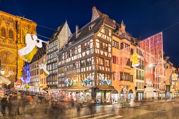 Christmas market in Strasbourg, France at night