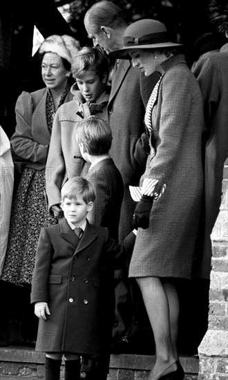 Princess Dian with Prince William and Harry plus Princess Margaret at Sandringham