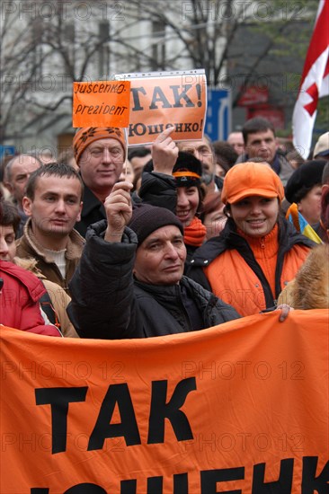 Orange revolution in Ukraine. Ukrainian migrants in the Czech Republic attend the demonstration to support Ukrainian oppositional presidential candidate Viktor Yushchenko in Wenceslas Square in Prague, Czech Republic, on November 28, 2004.