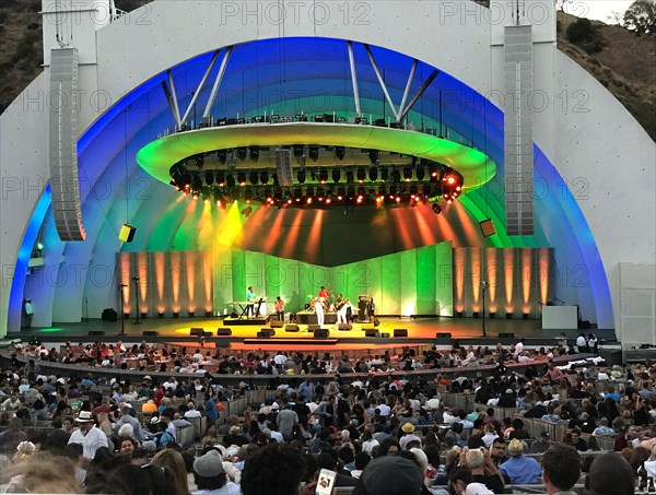 Concert with colorful lighting at the Hollywood Bowl in Los Angeles, CA