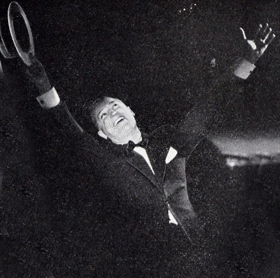 Black and white photograph of Maurice Chevalier (1888-1972), French actor, cabaret singer and entertainer.