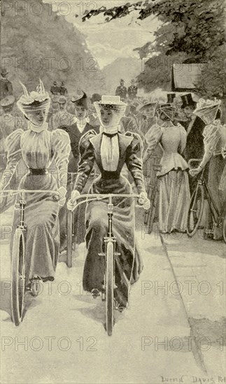 The latest Style of female cyclists from the book Cycling by The right Hon. Earl of Albemarle, William Coutts Keppel, (1832-1894) and George Lacy Hillier (1856-1941); Joseph Pennell (1857-1926) Published by London and Bombay : Longmans, Green and co. in 1896. The Badminton Library [Next thing you know they will want to vote ....]