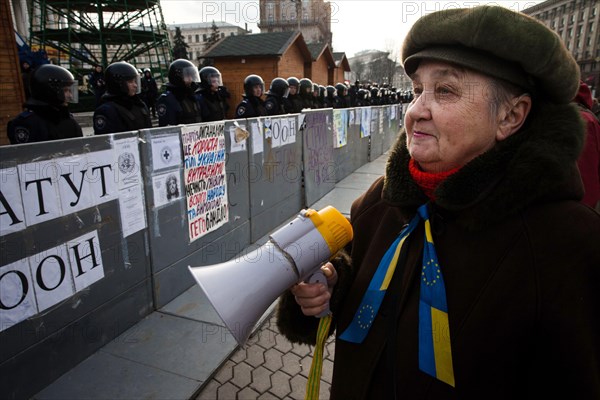 KIEV, UKRAINE - NOVEMBER 30, 2013: Mass protest against the refusal of the Government of Ukraine on European Integration. November 30, 2013, Kiev