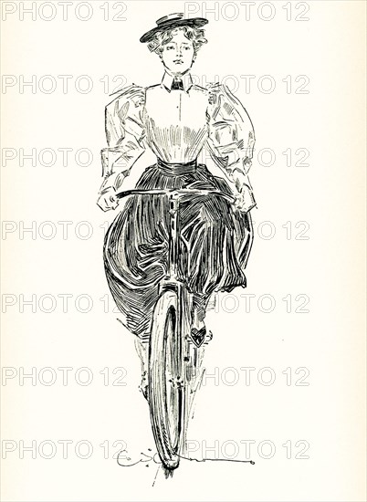 The 1897 caption for this illustration reads: The Wheel of Today— Woman on Bicycle.