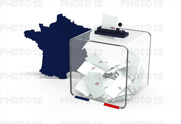 Ballot Box - French Presidential Election on White Background - 3D rendering. Logo RF created by me