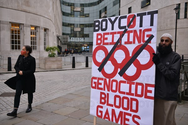 Supporters of Tibet, Hongkong, Uyghurs and Anti-CCP activists gathered opposite BBC Broadcasting House in London to call out BBC to boycott Beijing 2022 Olympic Games.