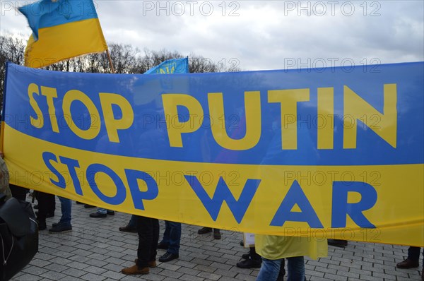 "Stand with Ukraine" - Demonstration in front of The Brandenburg Gate in Berlin, Germany, in support of Ukraine´s independence and sovereignity - February 19, 2022.