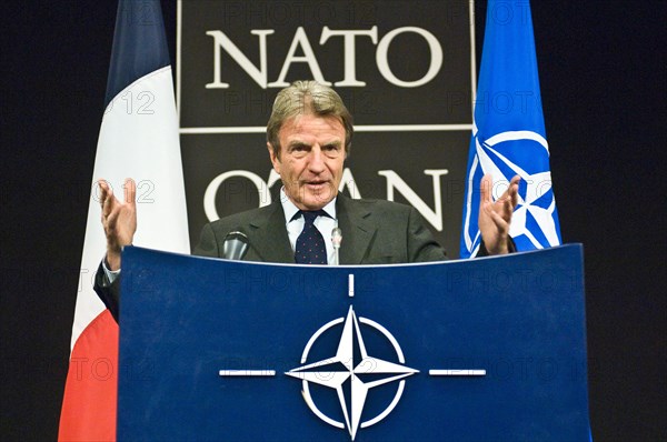 Dec 02, 2008 - Brussels, Belgium - France's Foreign Minister BERNARD KOUCHNER holds a news conference during a NATO foreign ministers meeting at Alliance headquarters in Brussels. NATO foreign ministers met aiming to overcome divisions about the best strategy for dealing with Russia and how to allow former Soviet Georgia and Ukraine to keep working toward membership. (Credit Image: