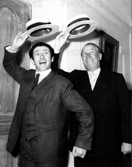 Actors Maurice Chevalier and Marcel Marceau dancing