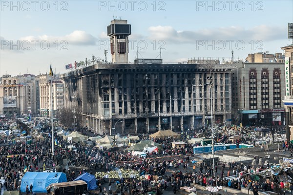 KIEV, UKRAINE - February 24, 2014: Mass anti-government protests in Kiev, Ukraine. Kiev after two days of violent clashes betwee