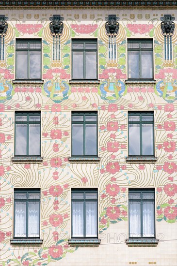 The ornate Art Nouveau facade of the Majolika Haus by Otto Wagner, Vienna, Austria