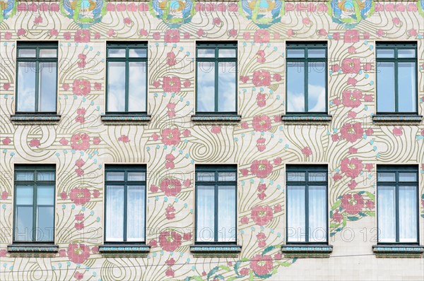 The ornate Art Nouveau facade of the Majolika Haus by Otto Wagner, Vienna, Austria