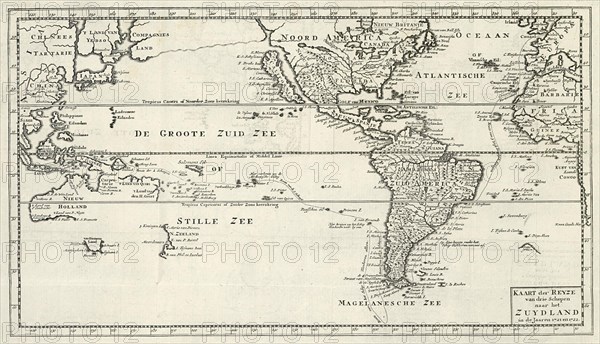 AMH-6903-KB Map of the voyage to the 'South Land' by Jacob Roggeveen