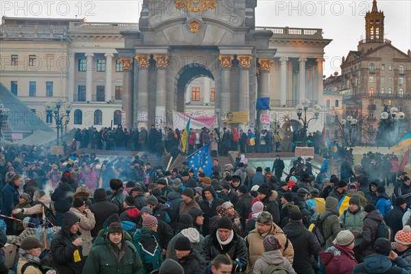 KIEV, UKRAINE - DECEMBER 14: Demonstrators protest on Independence Square EuroMaidan during peaceful actions against the Ukrainian president and gover