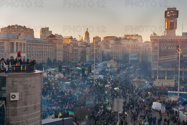 KIEV, UKRAINE - DECEMBER 14: Demonstrators protest on Independence Square EuroMaidan during peaceful actions against the Ukrainian president and gover