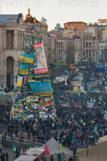 KIEV, UKRAINE - DECEMBER 14: Demonstrators protest on Independence Square EuroMaidan during peaceful actions against the Ukrainian president and gover