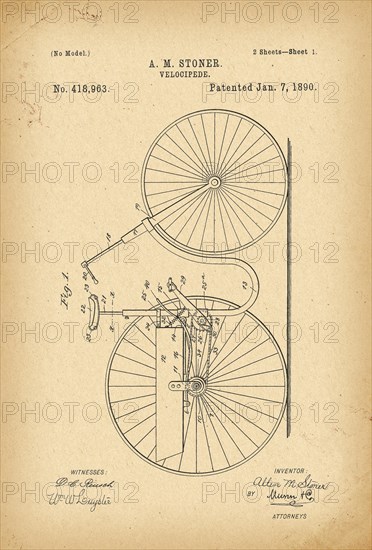 1890 Patent Velocipede Bicycle history innovation