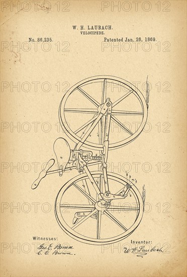 1869 Patent Velocipede Bicycle history 
invention