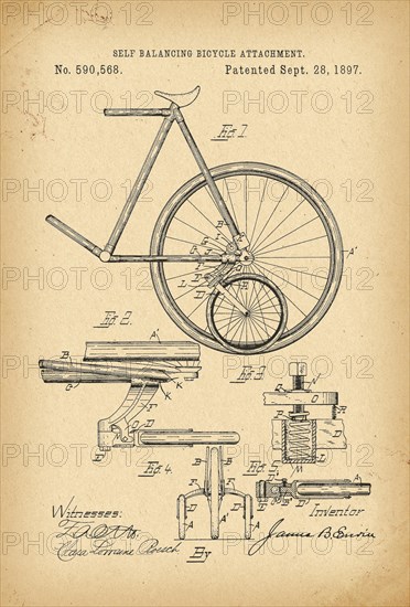 1897 Patent Velocipede Bicycle history 
invention