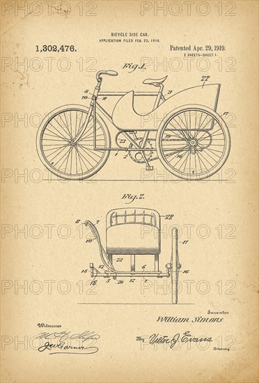 1919 Patent Velocipede Bicycle history 
invention