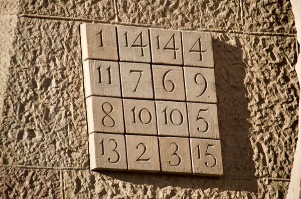 A magic square on the passion facade of La Sagrada Familia in Barcelona, Spain