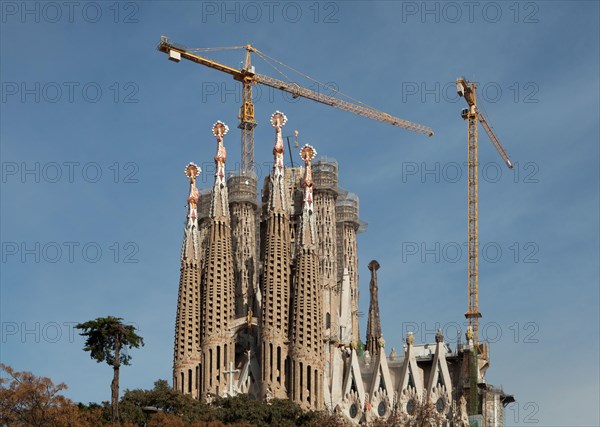 Construction works on the Sagrada Família (Basílica de la Sagrada Família) designed by Catalan modernist architect Antoni Gaudí in Barcelona, Catalonia, Spain. The actual stage of the construction works pictured on 13 January 2020.