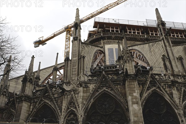 Paris, France. 17th Feb, 2021. NE DAME DE PARIS CATHEDRAL.2 years after the fire of April 16, 2019 to the day, the progress of the restoration work on the cathedral has not been slowed down by the COVID 19 health crisis, despite two lockouts and a curfew at 18 hours. Credit: Pierre Stevenin/ZUMA Wire/Alamy Live News