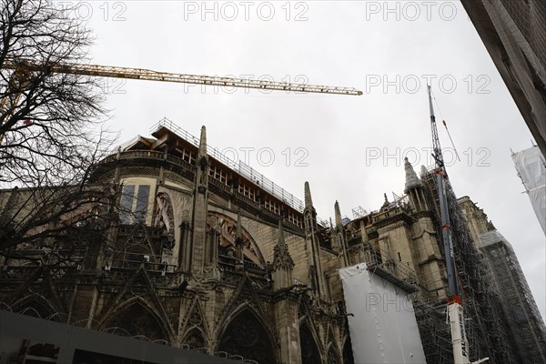 Paris, France. 17th Feb, 2021. NE DAME DE PARIS CATHEDRAL.2 years after the fire of April 16, 2019 to the day, the progress of the restoration work on the cathedral has not been slowed down by the COVID 19 health crisis, despite two lockouts and a curfew at 18 hours. Credit: Pierre Stevenin/ZUMA Wire/Alamy Live News