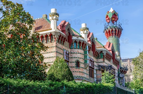 Tower detail Gaudi Caprico in Comillas. Spain