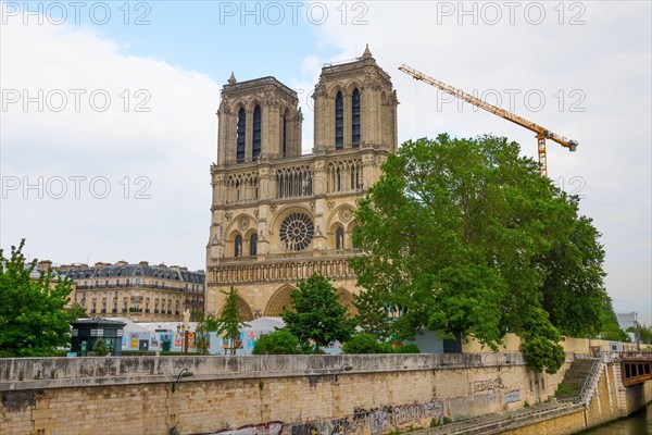 PARIS, FRANCE - Aug 06, 2021: Building Of Notre-Dame de Paris Cathedral In Paris, France Under Restoration After Fire Destruction