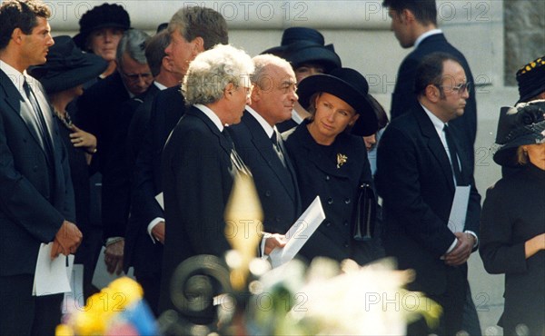 Guests attending Diana, Princess of Wales's funeral at Westminster Abbey in London on September 6, 1997 include Mohamed Al Fayed.