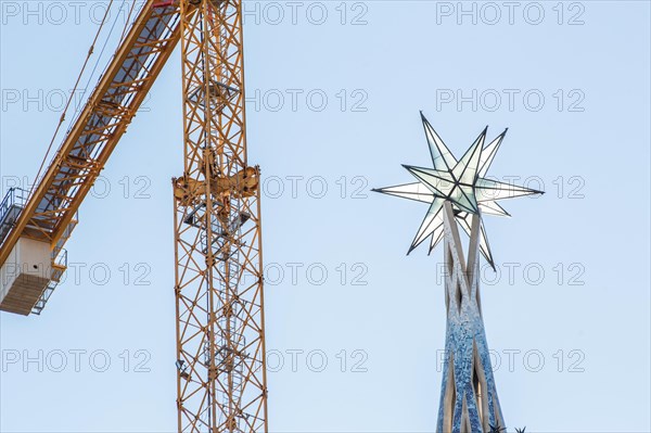 A new star of the Sagrada Familia is seen at the tower of the Virgin Mary.The new star of La Sagrada Familia at the tower of the Virgin Mary will become the second highest column of the Sagrada Familia, after that of Jesus Christ, who must still stand. The new star will be illuminated on the 8th of December, coinciding with the day of the Inmaculada.