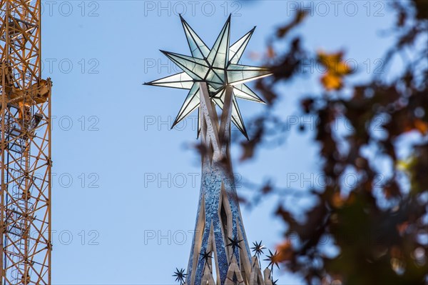 A new star of the Sagrada Familia is seen at the tower of the Virgin Mary.The new star of La Sagrada Familia at the tower of the Virgin Mary will become the second highest column of the Sagrada Familia, after that of Jesus Christ, who must still stand. The new star will be illuminated on the 8th of December, coinciding with the day of the Inmaculada.