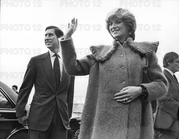 HRH The Princess of Wales, Princess Diana, and HRH Prince Charles, The Prince of Wales, visit Newcastle Upon Tynein 1982.

Diana is wearing a raspberry mohair maternity coat with a large rectangular fringed collar by Bellville Sassoon and a black ruffle trim polka-dot maternity dress by Chelsea Design/Catherine Walker.

Princess Diana, at this time, was 6 months pregnant with Prince William, her first child.  Prince William was born 21st June 1982.

Picture taken 22nd March 1982