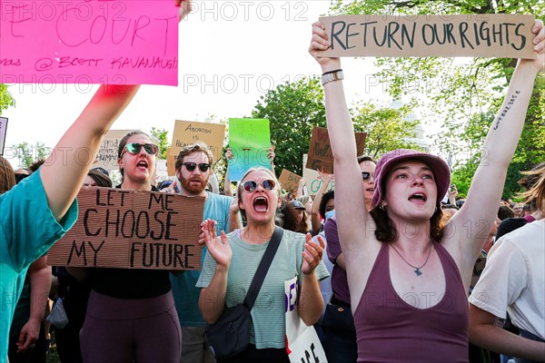 Protestors gather in front of the Supreme Court building in Washington D.C.  in support of abortion rights on Tuesday, May 3, 2022. A draft decision of the Supreme Court leaked on Monday, May 2, 2022 which suggested that the Court was prepared to overturn the 1973 Case of Roe v. Wade which established a right to an abortion in the United States.