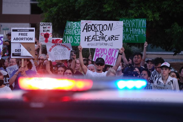 May 3, 2022, Tucson, Arizona, U.S: Around a thousand Pro Choice abortion rights demonstrators hold rally outside the Federal Courthouse in Tucson. They came out to protest after a leaked draft majority opinion from the Supreme Court  showed that Roe Vs Wade will be overturned severely limiting or in some States eliminating the right to an abortion. Abortion in the United States has been legal for over 50 years since the landmark court decision guaranteeing access to safe abortions . In the past few years State legislatures have been chiping away at abortion rights. Now with the conservative Su