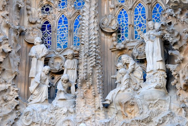 Barcelona, Spain. Temple de la Sagrada Familia (Antoni Gaudi; begun 1882, still unfinished) Detail of Eastern or Nativity facade