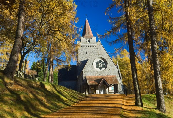 Crathie Kirk in autumn, near Balmoral, Deeside, Aberdeenshire, Scotland.